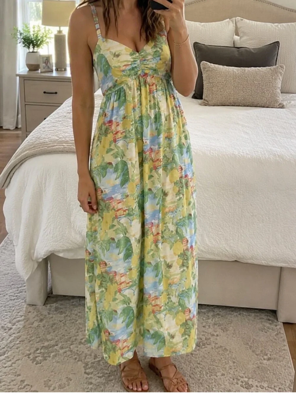 Abercrombie & Fitch Yellow and Green Floral Maxi Dress